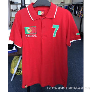 Portugal Flag Patched Men's Short Sleeve Polo Shirts